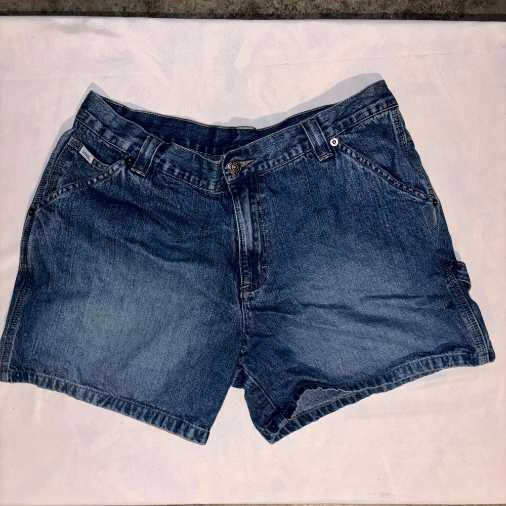 Lee Carpenter Shorts Women 14M Blue Denim Cotton Medium Wash Hammer Loop Utility